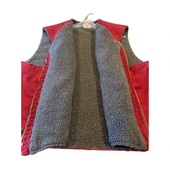 Carhartt V13 CRI Crimson Red Duck Vest Grey Sherpa Lining Workwear Rare 2XL USA - Picture 6 of 10